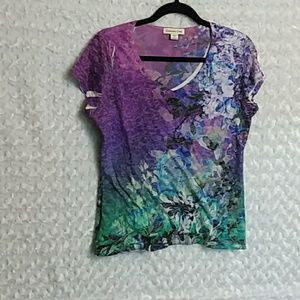 Coldwater Creek Purple and Green Short Sleeve Tee